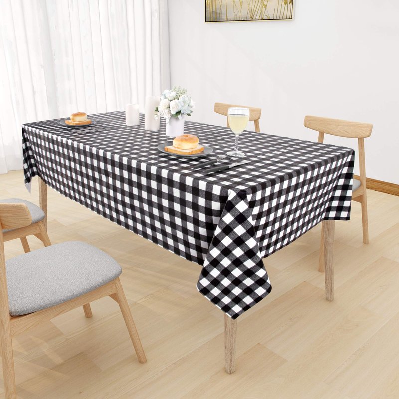 sancua Checkered Vinyl Rectangle Tablecloth 54 x 78 Inch, 100% Waterproof Oil Proof Spill Proof PVC Plaid Table Cloth, Wipe Clean Buffalo Table Cover for Dining Tables Buffet Parties, Black and White