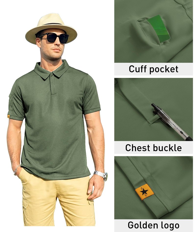 ZITY Mens Polo Shirt Short Sleeve Sports Tactical T-Shirt Athletic Golf Polos Daily Casual Stylish Collared Shirts for Men Green X-Large
