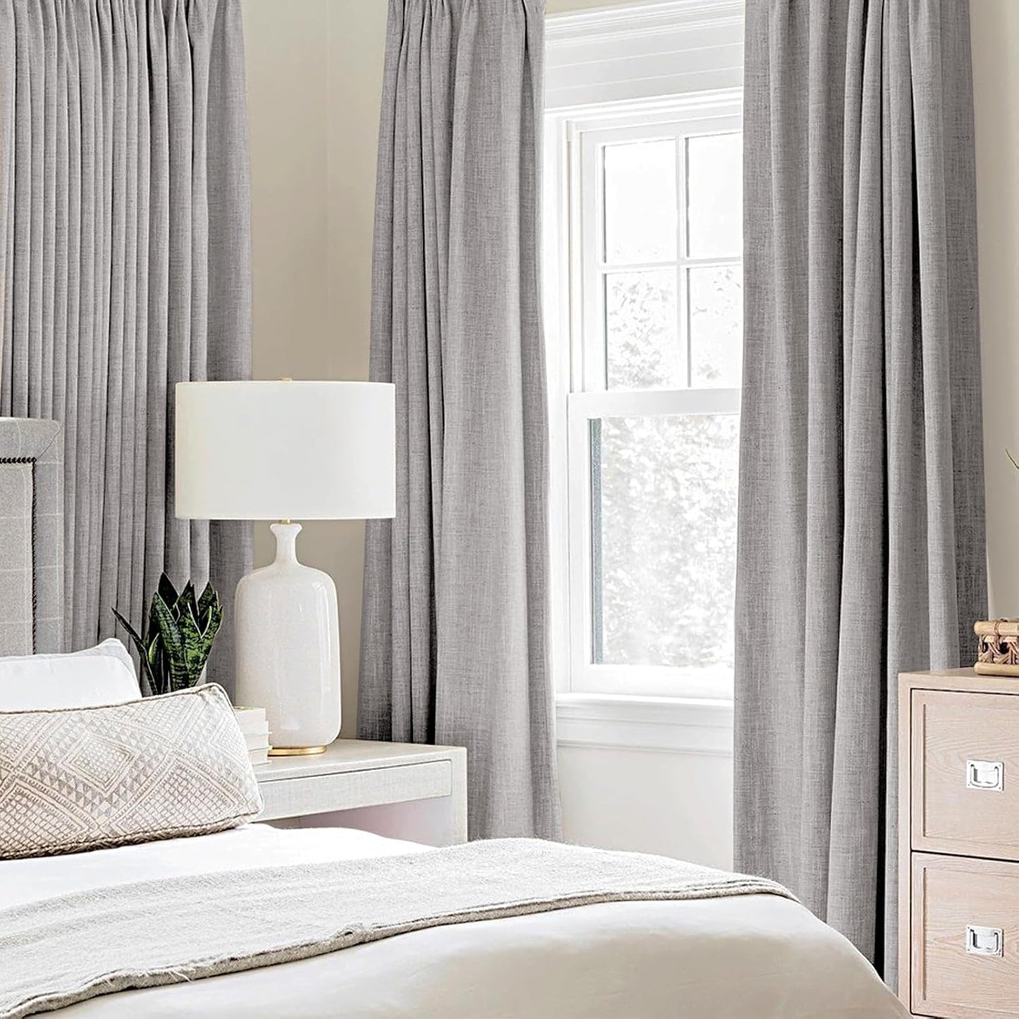MIULEE Blackout Curtains - 100% Thermal Insulated Linen Texture Drapes | Light Gray, 52x72 Inch (2 Panels)
