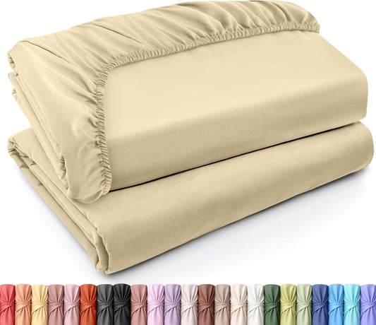 Utopia Bedding Twin Fitted Sheets - Soft Brushed Microfiber - Deep Pocket Design - Bulk Pack of 2 (Beige)