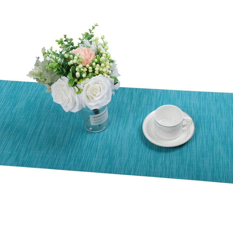 SHACOS Woven Vinyl Table Runner Indoor Outdoor 12x54 inch Kitchen Dining Table Runners Wipe Clean Washable PVC Table Runner, Teal Blue