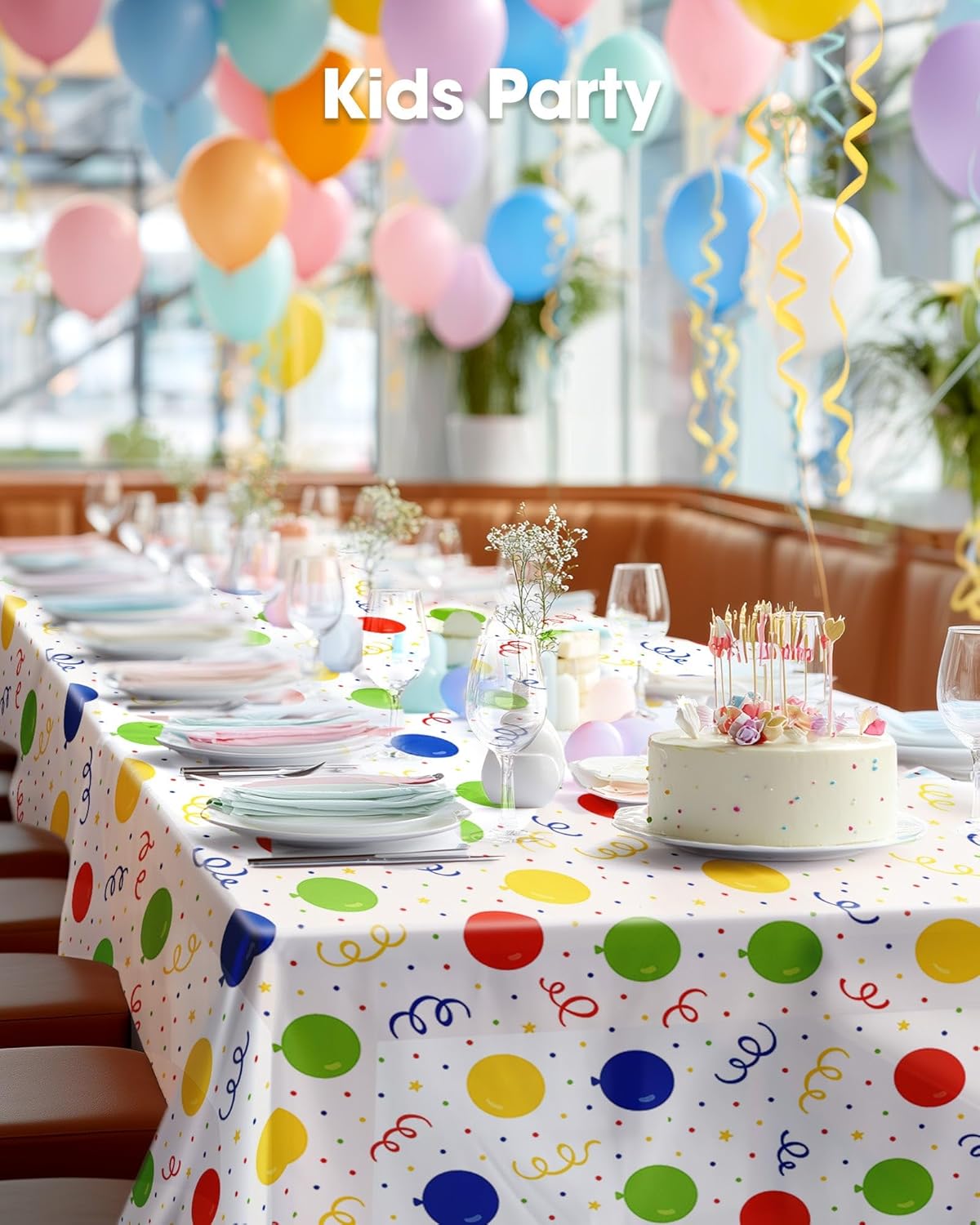 Pureegg Disposable Plastic Table Cloths - 10 Pack, 54 x 108 Inch, Leakproof & Sturdy for Parties | Rainbow Design