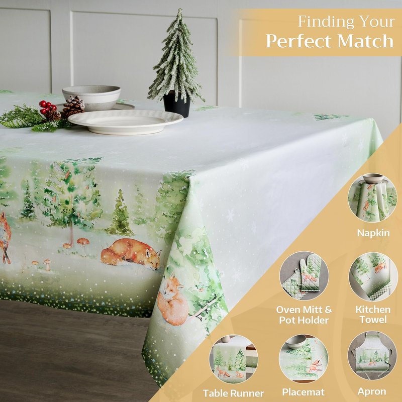 Maison d' Hermine Table Cloth Square Table 100% Cotton 60 x 60 Inches Fall Tablecloth Reusable Everyday Use for Thanksgiving Christmas Decorations Dining Farmhouse Party (Winter Mornings)