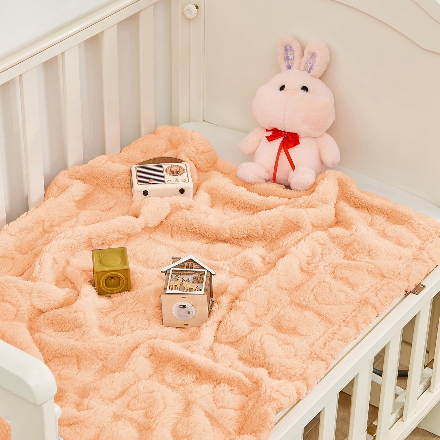 Yurhap Fleece Baby Blanket - Ultra Soft Heart Checkered Design | Cozy 30"x40" Apricot Pink for Infants