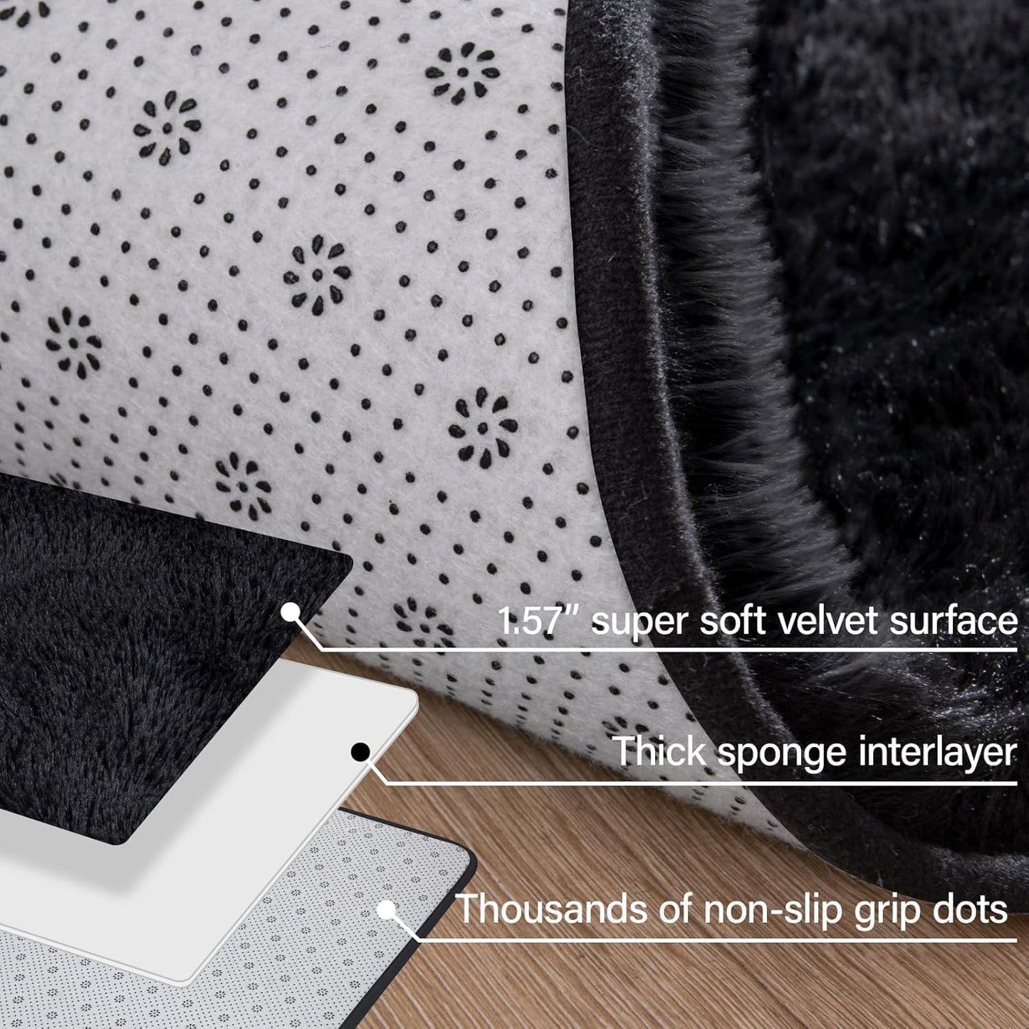 Merelax Soft Shaggy Area Rug - Non-Slip Plush Fluffy Carpet for Bedroom & Living Room | 2x3 Feet, Black