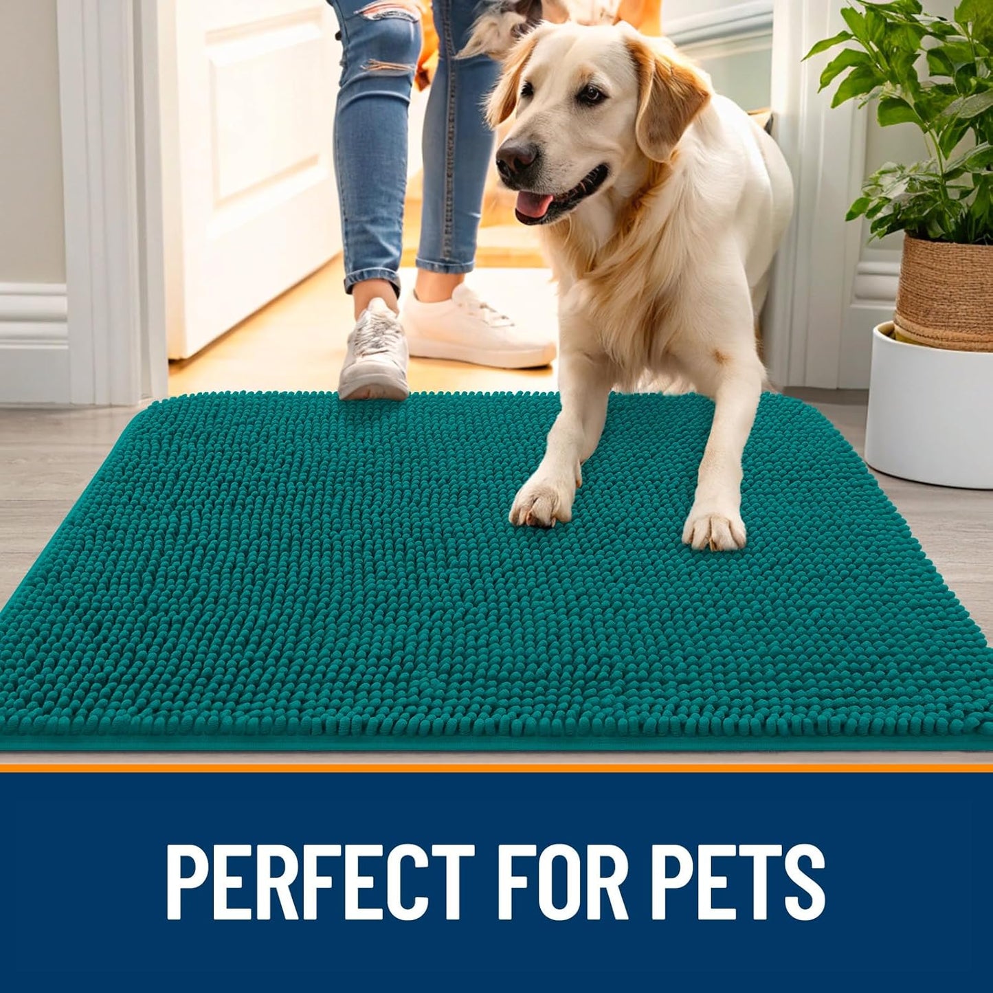 OLANLY Dog Door Mat - Absorbent Non-Slip Washable Doormat for Muddy Paws | 36x24, Lake Blue