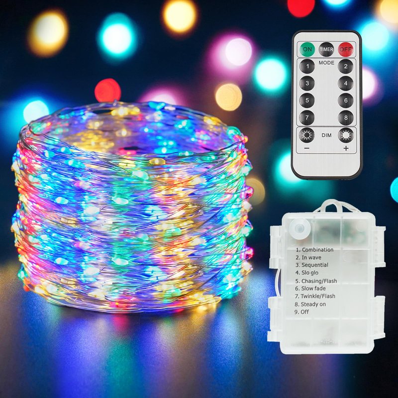 suddus 33ft 100 LED Outdoor String Lights, Multi Color Fairy Lights Battery Operated with Remote, Led Twinkle Lights for Bedroom, Backyard, Wedding, Tree, Mason Jar, Wall, Centerpiece, Christmas