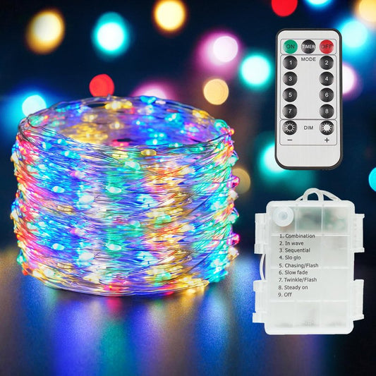 suddus 33ft 100 LED Outdoor String Lights, Multi Color Fairy Lights Battery Operated with Remote, Led Twinkle Lights for Bedroom, Backyard, Wedding, Tree, Mason Jar, Wall, Centerpiece, Christmas