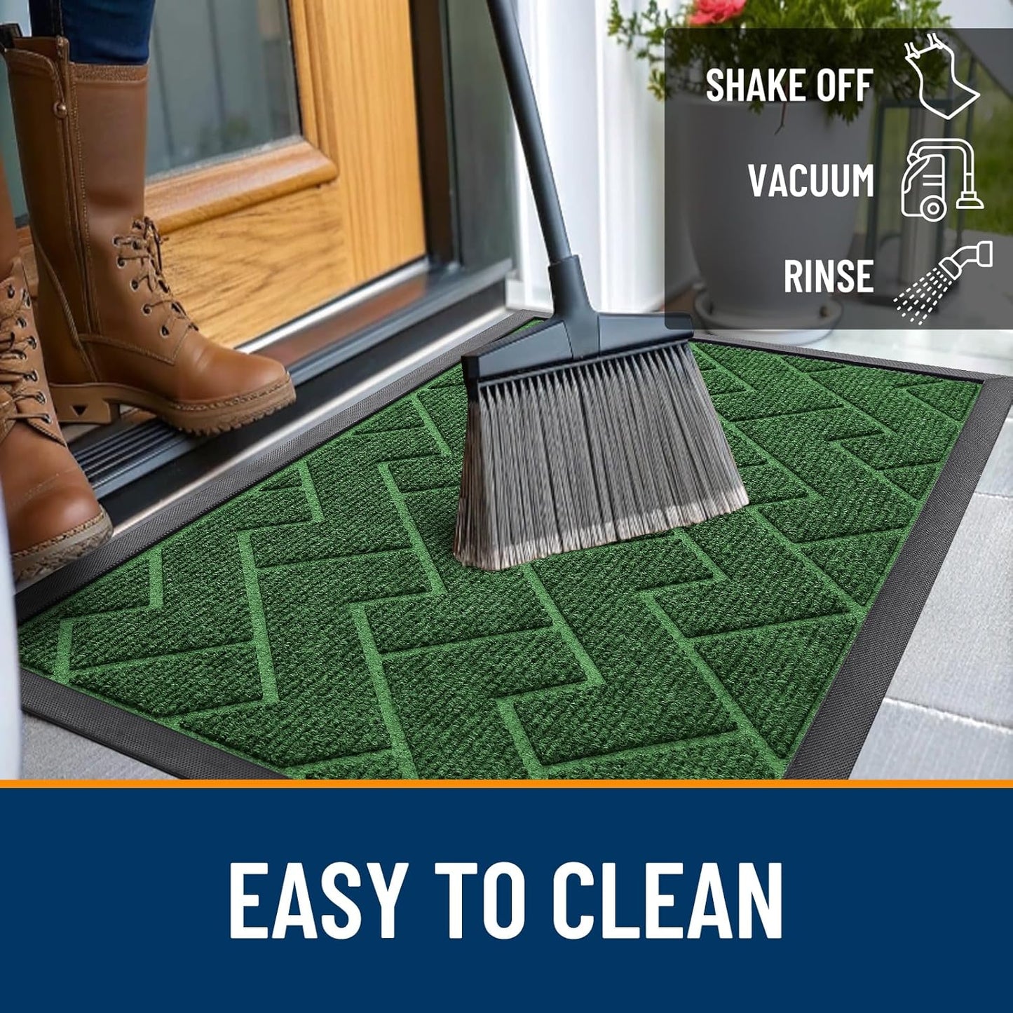 OLANLY Waterproof Front Door Mat - All-Season Indoor Outdoor Doormat | Sturdy Natural Rubber, Herringbone Brick (Green, 47x32)
