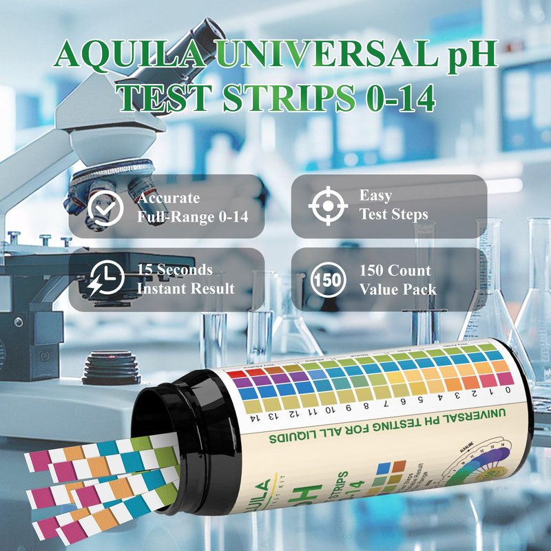 pH Test Strips 0-14, 150CT pH Testing Kit for Drinking Water, Pool Spa Aquarium Fish Tank Urine Saliva Food Beverage Kombucha Soil Hydroponics, Litmus Paper pH Tester Kit for Soap Making, Skincare