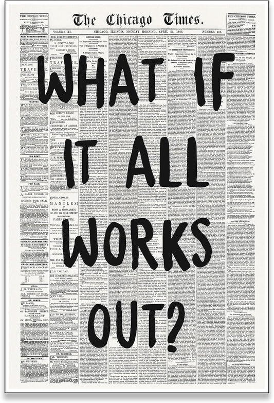 Zphvaqd Trendy Newspaper Canvas Wall Art - "What If It All Works Out" Print | Black & White Home Decor 16 x 24 in Unframed