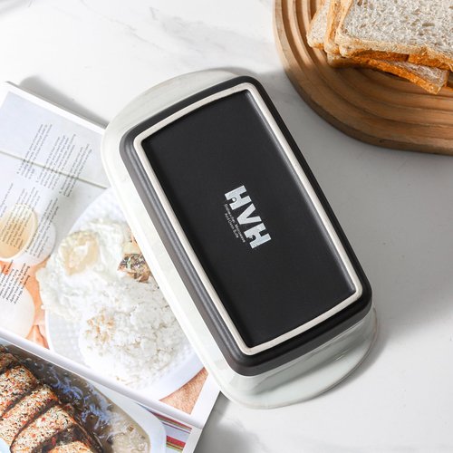 HVH Ceramic Loaf Pan for Baking Bread, 9 x 5 inch Baking Bread Loaf Pan, Rectangular Bread Pan, Bread Baking Pan for Cooking, Farmhouse Style (Blue)
