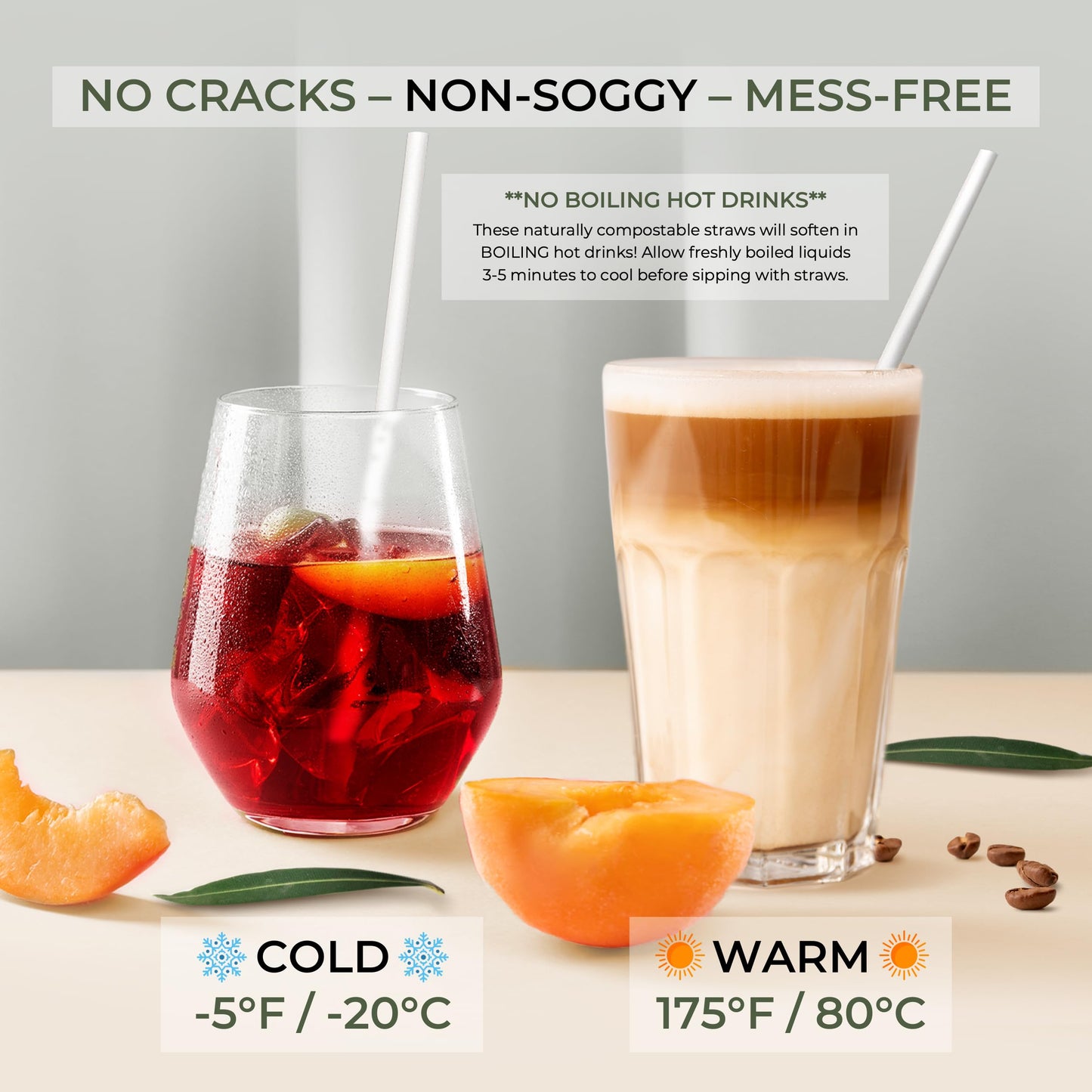 EcoPreps Biodegradable Bamboo Fiber Straws | 300 Count, 100% Compostable, Plastic-Free, Eco-Friendly Drinking Straw | 7.8'' Plant Fiber Disposable Straws, White Straw | Durable for Warm & Cold Drinks