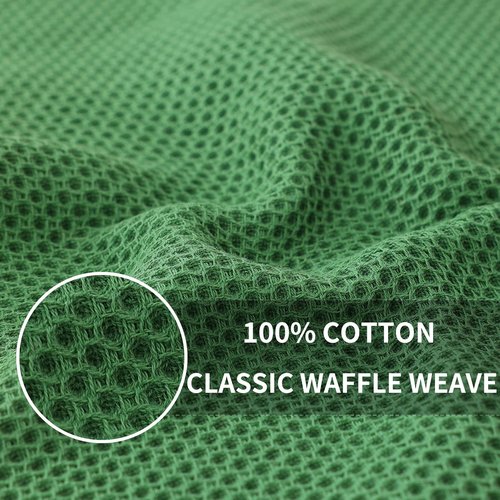 Homaxy 100% Cotton Waffle Weave Kitchen Dish Towels, Ultra Soft Absorbent Quick Drying Cleaning Towel, 13 x 28 Inches, 4-Pack, Grass Green