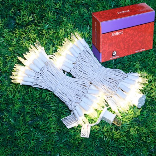 JinBest 100 LED Warm White Christmas Lights, UL Certified and Commercial Grade White Wire Lights String 35 FT, for Indoor and Outdoor Use.