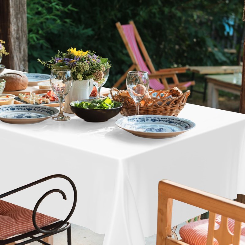 QZYL 2 Pack Picnic Table Cover, 108 x 54 Inches White Tablecloth for Rectangle Table, Disposable Tablecover Plastic Tablecloth Party TableCloths, Birthday Party Decorations Wedding Decor