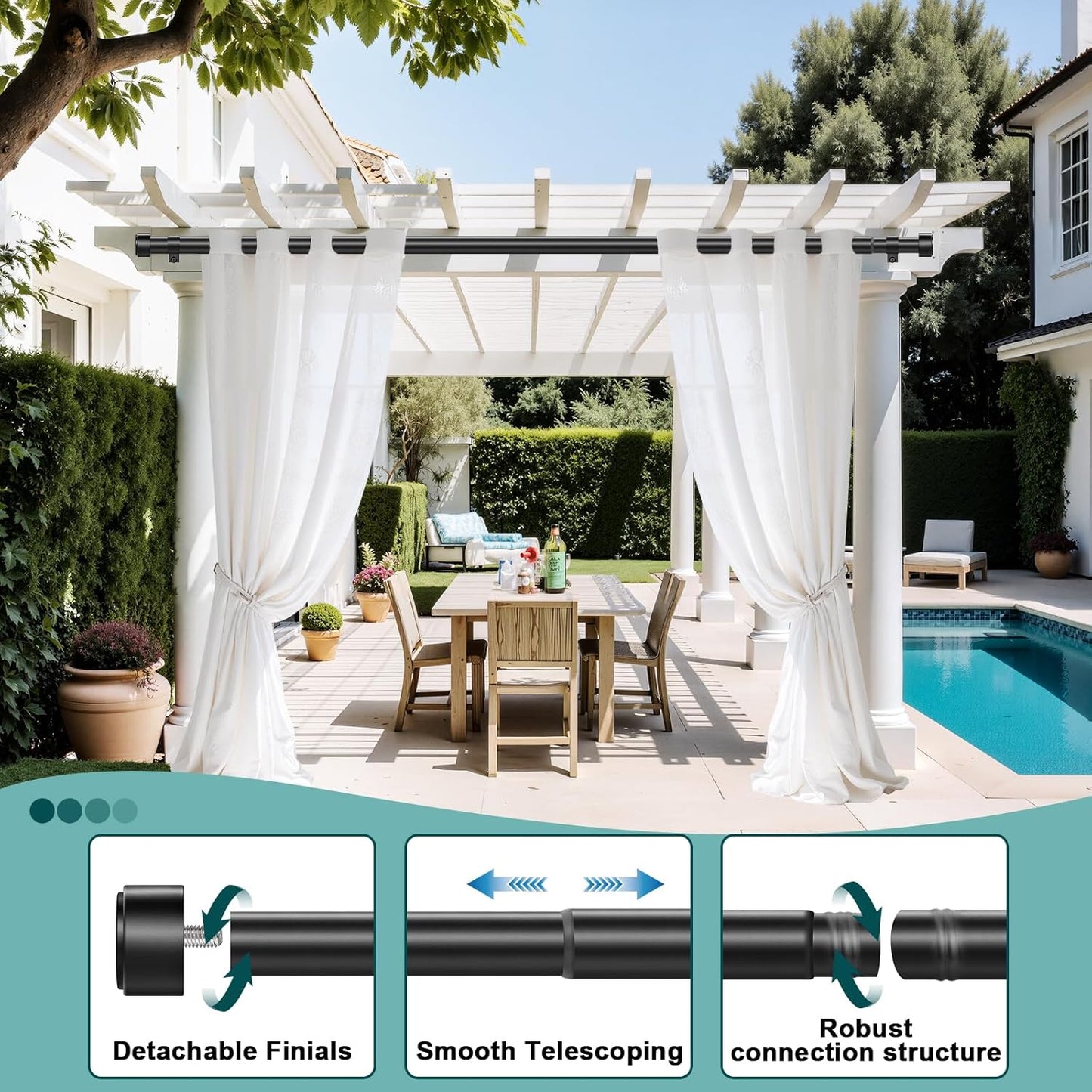 Skiennix Heavy Duty Adjustable Curtain Rod - 72-144 Inch, Modern Black Design, Easy Installation