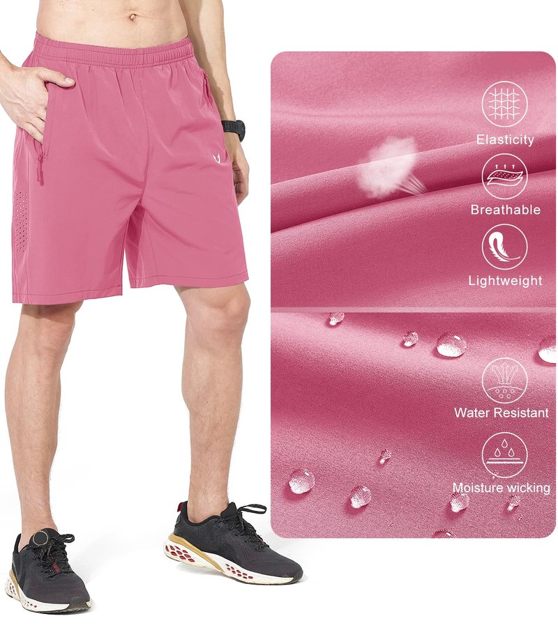 NORTHYARD Men's Athletic Running Shorts Gym Workout 7"/9"/5" Quick Dry Lightweight Sports Basketball Tennis 3 Zipper Pockets POWDERPINK XL