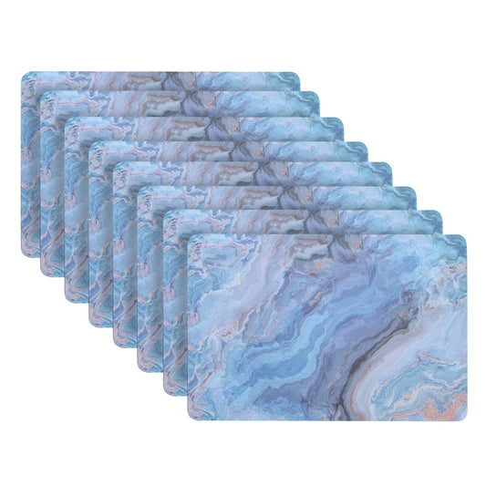 Dainty Home Navy Marble Rectangle Cork Placemats - Heat Resistant, Non-Slip, Easy Clean for Elegant Dining - 12"x18" Set of 8 - Perfect for Stylish, Modern Homes