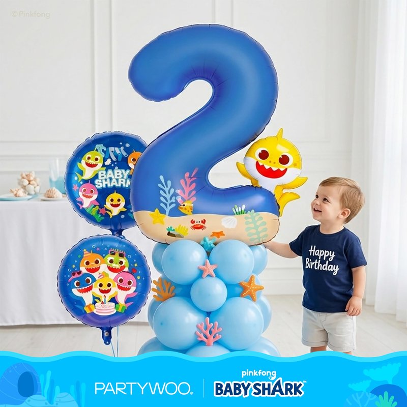 PartyWoo Baby Shark Blue Foil Number 2 Balloon 5pcs 40 18 Inch Blue Round Star Mylar Helium Birthday Balloons for Boys and Girls Baby Shark Under the Sea Ocean Kids Second Birthday Party Decorations