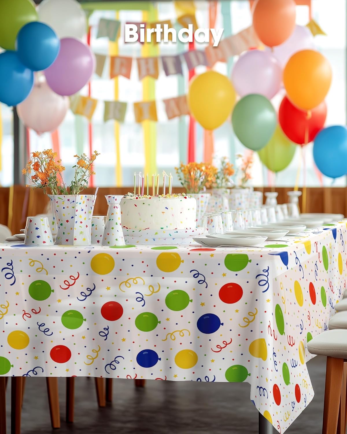 Pureegg Disposable Plastic Table Cloths - 10 Pack, 54 x 108 Inch, Leakproof & Sturdy for Parties | Rainbow Design