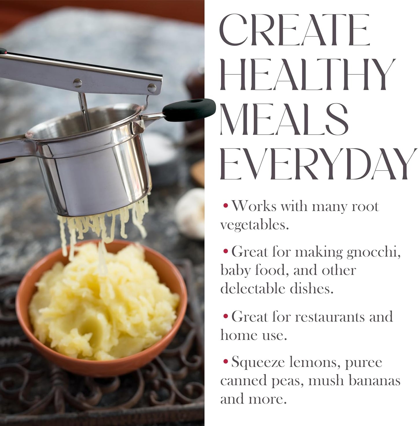 Bellemain 15 oz Large Potato Ricer - Heavy-Duty Stainless Steel Masher with 3 Discs | Ideal for Creamy Mashed Potatoes