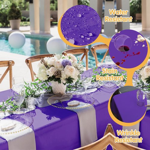 BRILLMAX 10 Pack Purple Tablecloths 70 x 120 Inch for 6ft & 8ft Rectangle Tables - 150 GSM Polyester Fabric, Universal Fit, Water, Stain & Wrinkle Resistant Cloth Cover for Wedding Banquet Dining