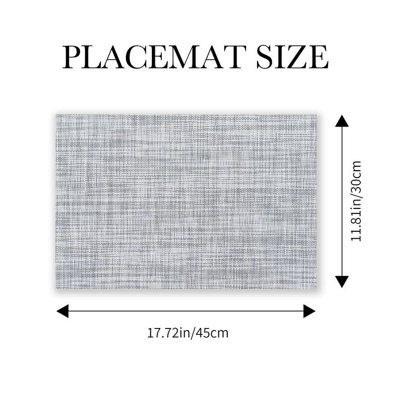 BACKTOEDEN Placemats Set of 6 Heat Resistant Washable Wipeable Placemat Woven Non-Slip Foldable Vinyl/Plastic Place Mats Indoor/Outdoor Mat Kitchen Dining Table Pad, Gray