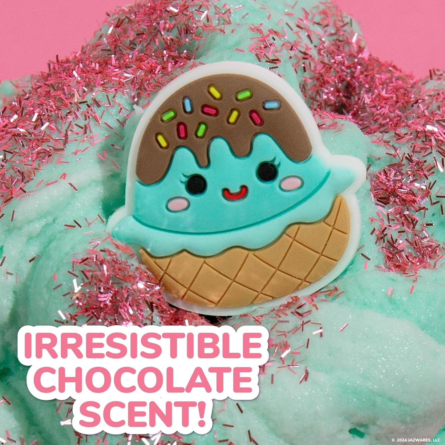 Squishmallows Maya The Ice Cream Cloud Slime - Chocolate-Scented 8 oz. Storage Container with Figurine Topper & Rubber Charm
