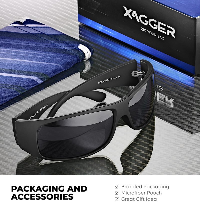 Xagger Sports Polarized Sunglasses for Men Wrap Around TR90 Frame Driving Fishing Running Sun Glasses