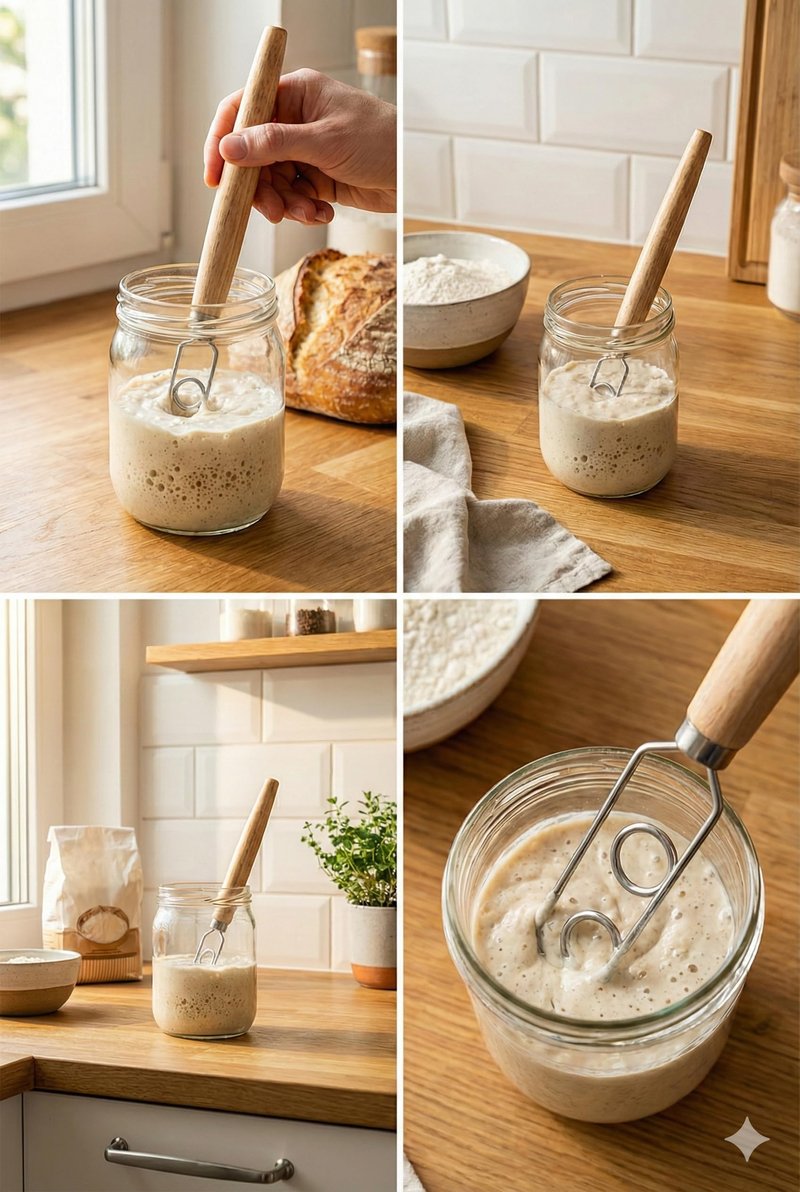 Sourdough Starter Stirring Hook and Dough Whisk | Small Size to Fit in Jars | Improve the Mixing Standard Of Your Starter For Better Baking Results | New England Sourdough Starter Co.