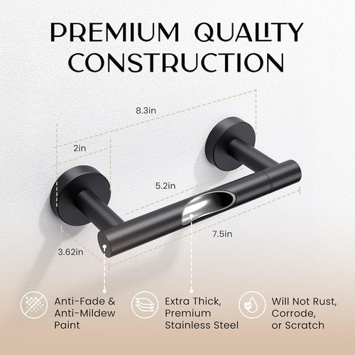 Day Moon™ Toilet Paper Holder - Modern Wall-Mounted Roll Holder - Classic Black Finish - 1 Pack
