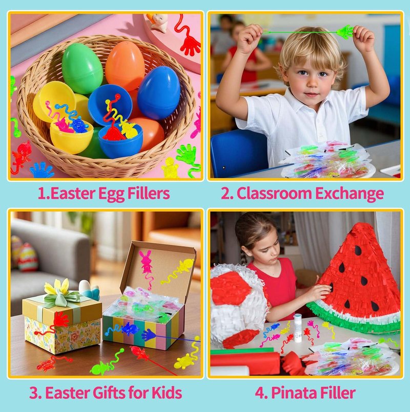 Easter Egg Fillers, Basket Stuffers for Teens Kids - 48Pcs Sticky Toys Hands Party Favors with Bunny Chick, Pinata Stuffers, Easter Gifts Hunt Games Supplies, Basket Essentials
