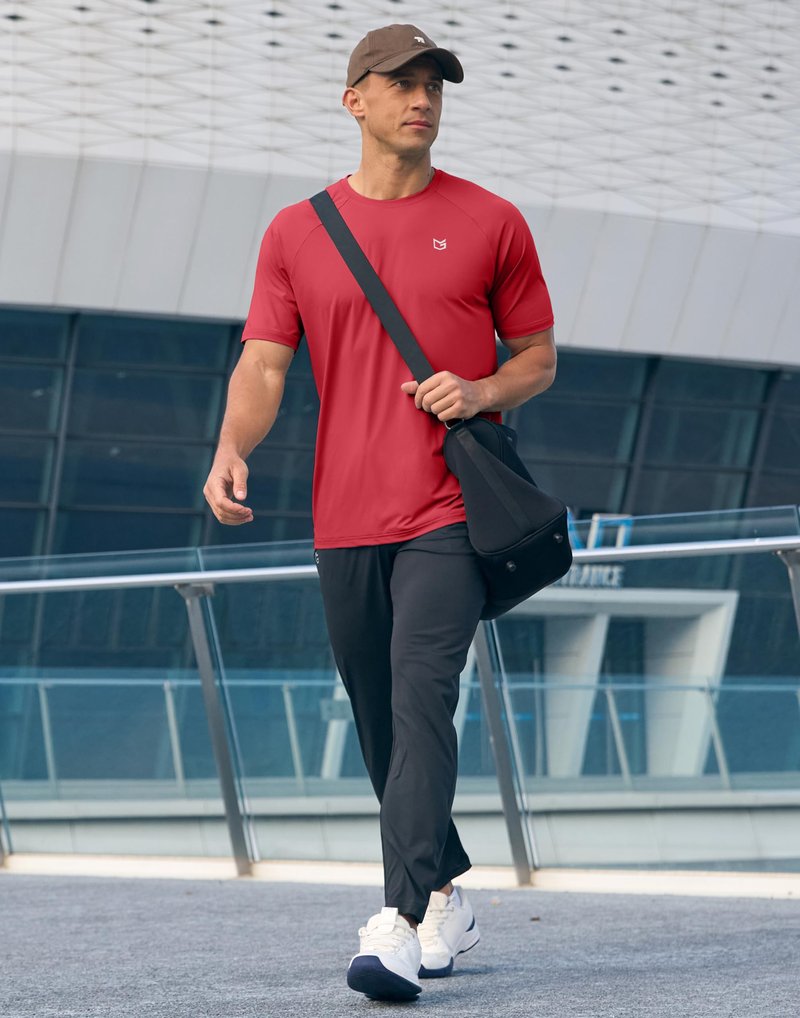 Men's Athletic Workout T-Shirts Moisture Wicking Cooling Running Shirts Short Sleeve Performance Tee for Gym Tennis(Red,4XL)