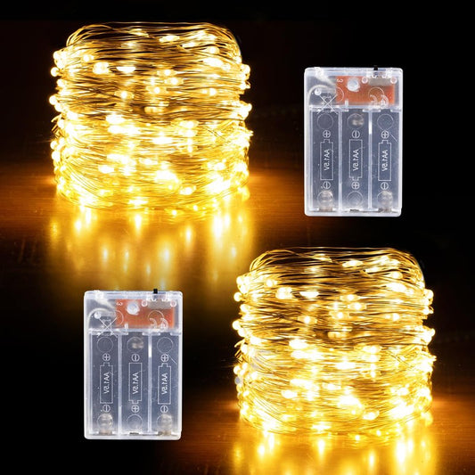 YPHSOL Fairy Lights Battery Operated String Lights 16.4ft 50LED Flashing and Constant Light Waterproof Silver Wire for Christmas DIY Party Wedding Decoration (Warm White, 2 Pack)