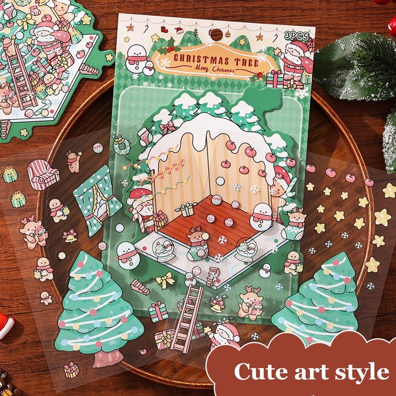 SZXYCZL Cute Miniature Scene 8Sets DIY 3D Stickers Scene Christmas House, Make You Own Mini House Sticker Therapy for Teen Adult Relief Pass The Time-Merry Christmas