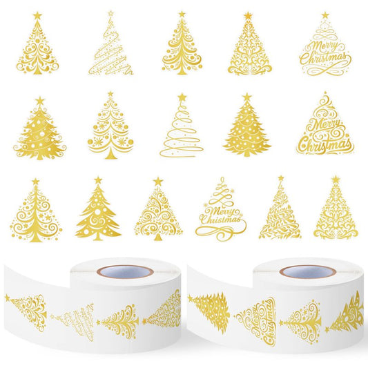 BkeeCten Foil Christmas Tree Stickers - 1000 Pcs Easy Peel Metallic Tree Waterproof Vinyl Reusable Laptop Self Adhesive Stickers Classroom Prizes Water Bottle Page Activity Pad Party Favors Skateboard