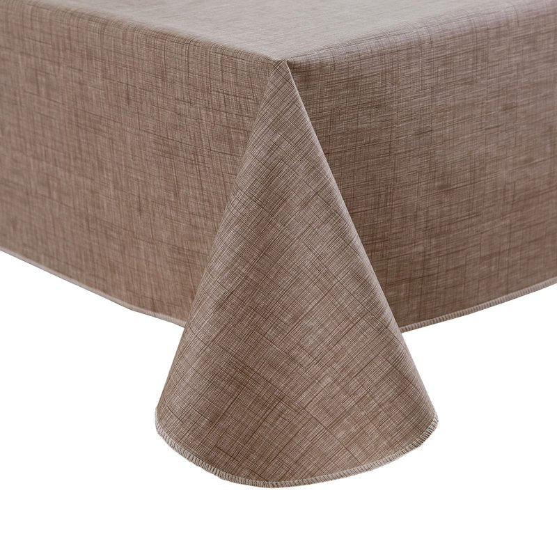 Pioggia Vinyl Tablecloth with Flannel Backing Rectangle Waterproof Oil-Proof Plastic Table Cloth Wipeable PVC Table Cover for Indoor and Outdoor (Linen, 60 x 102 Inch)