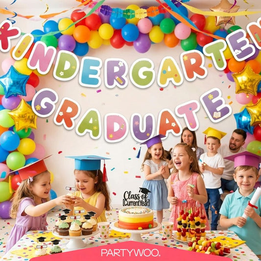PartyWoo Class of 2026 Rainbow Graduation Banner Decorations 1pcs Colorful 2026 Hanging Congrats Grad Party Banner Supplies for Kids Children Preschool Kindergarten Graduation Party Decorations