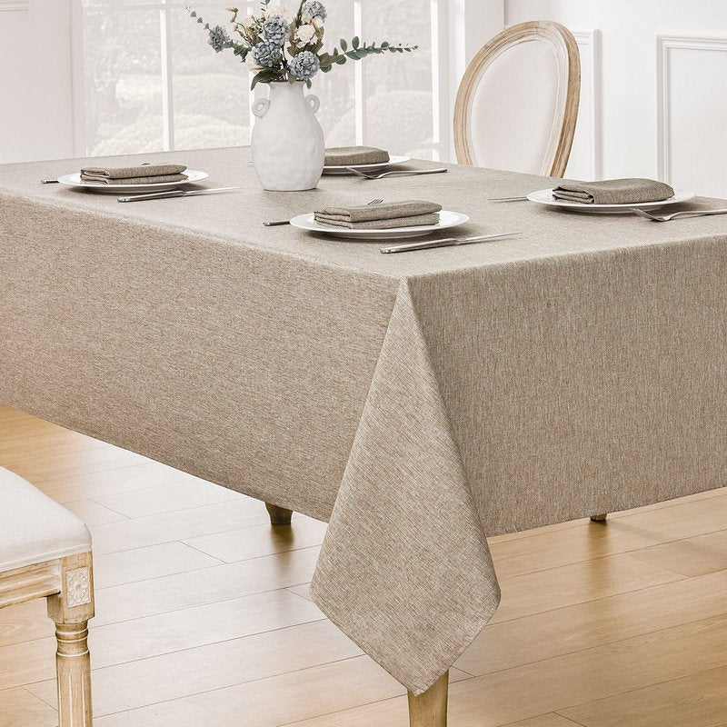 Veblandy Rectangle Tablecloth Linen Textured Waterproof & Stain Resistant Table Cloth Wrinkle Free Decorative Fabric Farmhouse Table Cover for Dining/Party/Buffet/Wedding, 60 x 84 Inch, Mocha