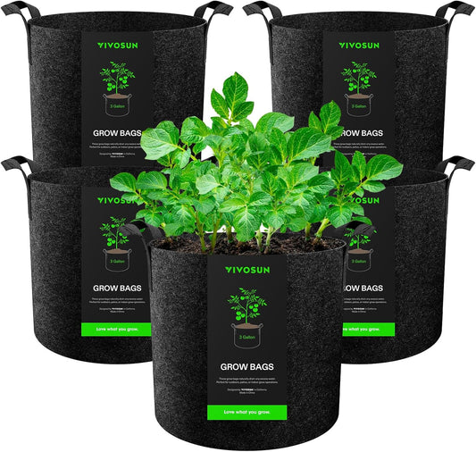 VIVOSUN 3 Gallon Plant Grow Bags - Heavy Duty Nonwoven Fabric Pots with Handles | 5-Pack