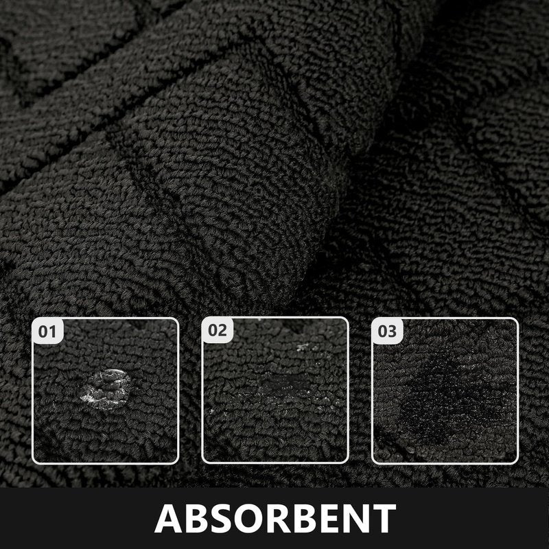 hicorfe Kitchen Runner Rugs and Mats Sets,2 Pieces Absorbent Non-Slip Kitchen Rug,Comfort Kitchen Mat for Floor,Washable for Kitchen,Hallway,Office,Sink,Laundry(20"x48"+20"x32",Black)
