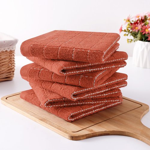 Homaxy 100% Cotton Terry Kitchen Dish Cloths, Ultra Soft and Absorbent Dish Towels for Kitchen, Suitable for Drying and Washing Dishes, 8 Pack, 12 x 12 Inches, Rust