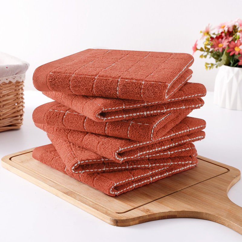Homaxy 100% Cotton Terry Kitchen Dish Cloths, Ultra Soft and Absorbent Dish Towels for Kitchen, Suitable for Drying and Washing Dishes, 12 Pack, 12 x 12 Inches, Rust