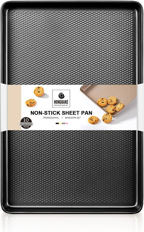 HONGBAKE Jelly Roll Pan - Non-Stick Baking Sheet with Diamond Texture | Heavy Duty 15x10 Dark Gray