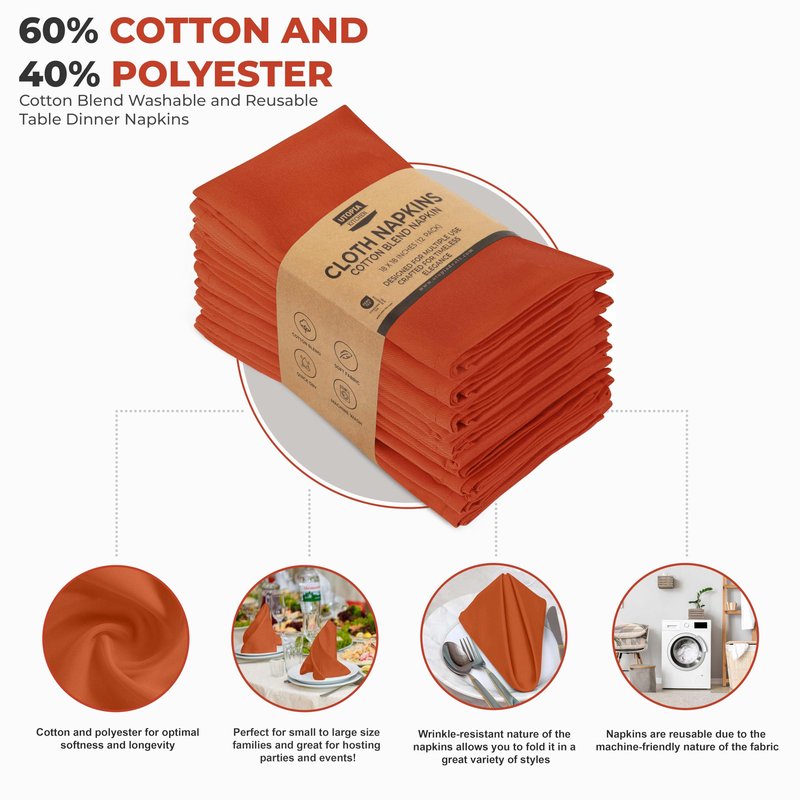 Utopia Kitchen Orange Cloth Napkins [12 Pack, 18x18 Inch] Absorbent Cotton Blend Washable and Reusable for Halloween, Thanksgiving, Dinner, Restaurant, Lunch, Wedding and Hotel