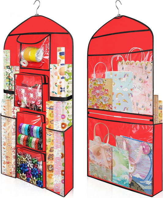 Woodoulogy Extra Large Red Double-Sided Christmas Gift Wrapping Paper Storage - 48x24 Oxford Organizer