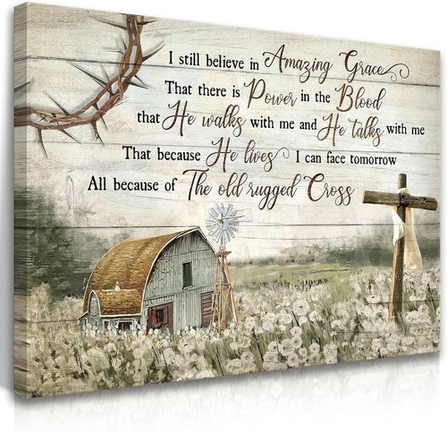 Christian Wall Art | HDXUFJQ Barn Windmill Canvas Decor - I Still Believe in Amazing Grace (12"x16")