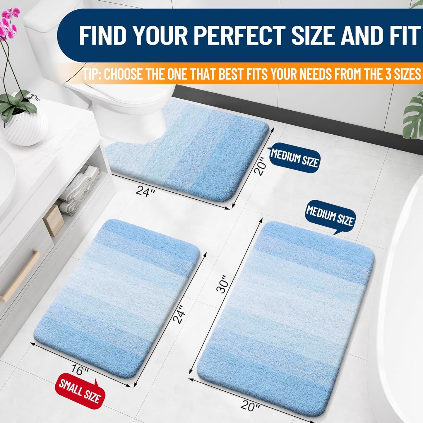OLANLY Bathroom Runner Rug - Extra Soft Microfiber Mat | Quick Dry, Washable, 47x20, Sky Blue
