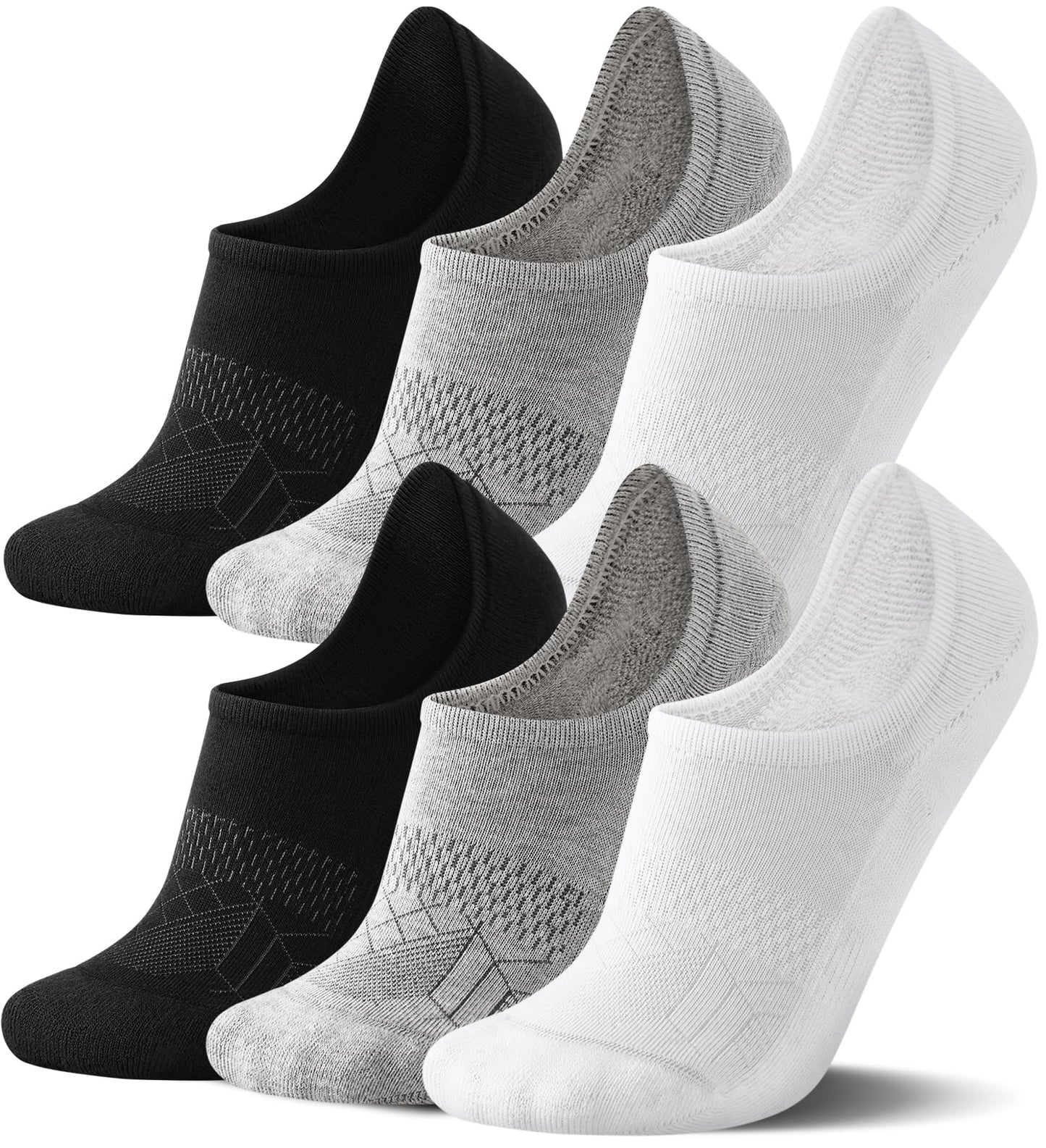 FITRELL No Show Socks Womens and Men - Athletic Cushioned Low Cut Ankle Socks Invisible Non-slip Liner, 3 Pairs Black+White+Grey, Large